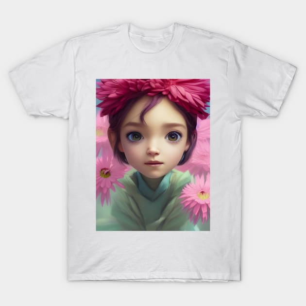 Pink Flowers in her Hair T-Shirt by LyndiiLoubie